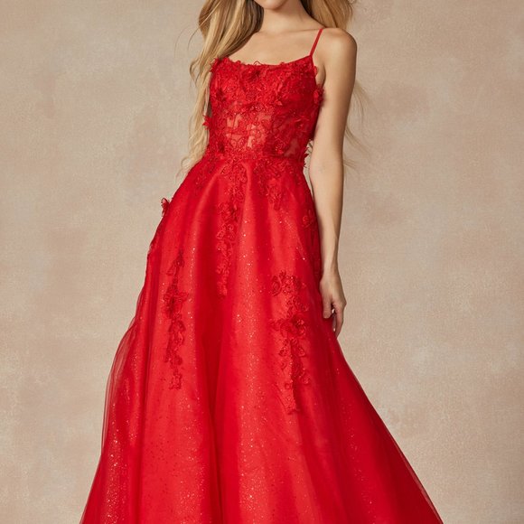 Dresses Red 3d Flower Corset Bodice A Line Prom Gown 285 Poshmark